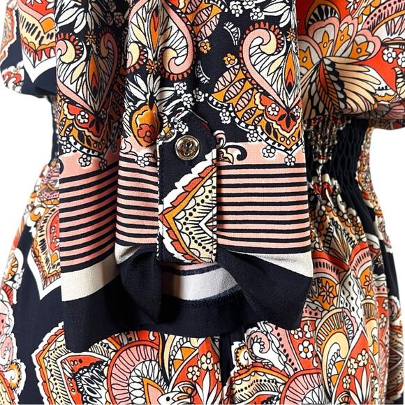 EnFocus Studio Blouson Dress Split Neck Navy Pink Paisley Women’s Plus Size 14W - Picture 9 of 11